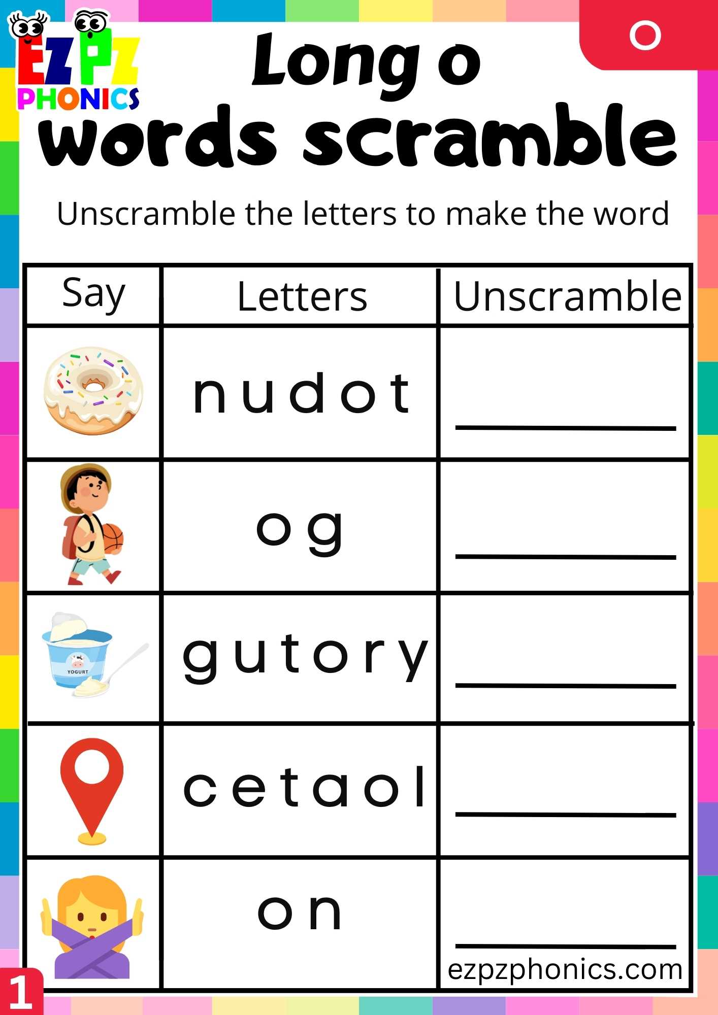 Group1 O Words Words Scramble Long O Phonics Worksheet